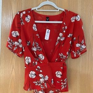 Red Floral Wrap Blouse from Windsor